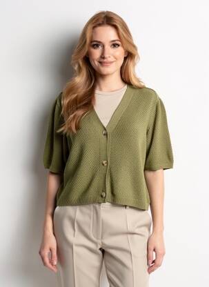 Gilet manches courtes coupe droite vert MORE & MORE femme
