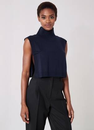 Pull col roulé sans manche bleu CAROLL femme