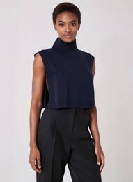 Pull col roulé coupe droite sans manche bleu CAROLL femme