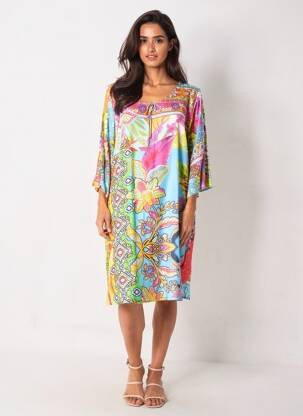 Robe mi-longue manches 3/4 manches 3/4 rose ORIENTIQUE NATURALLY femme