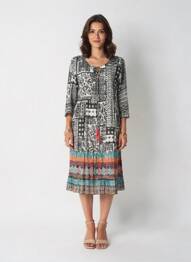 Robe mi-longue manches 3/4 manches 3/4 noir ORIENTIQUE NATURALLY femme
