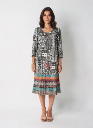 Robe mi-longue manches 3/4 manches 3/4 noir ORIENTIQUE NATURALLY femme