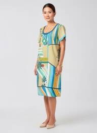 Robe mi-longue imprimé fantaisie manches courtes bleu ORIENTIQUE NATURALLY femme