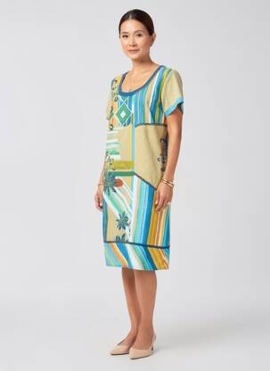 Robe mi-longue imprimé fantaisie manches courtes bleu ORIENTIQUE NATURALLY femme