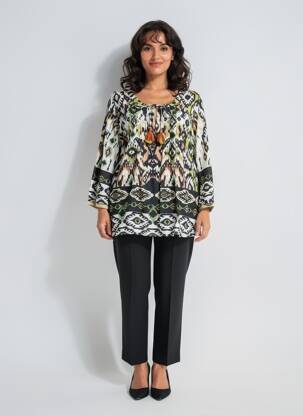 Blouse imprimé fantaisie manches longues noir ORIENTIQUE NATURALLY femme