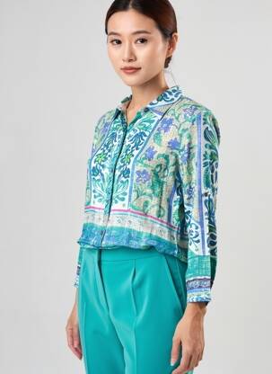 Chemisier imprimé fantaisie manches longues bleu ORIENTIQUE NATURALLY femme