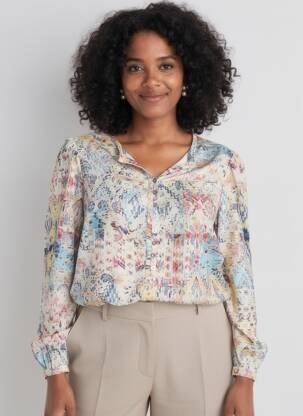 Blouse imprimé fantaisie manches longues beige JULIE GUERLANDE femme