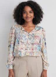 Blouse imprimé fantaisie manches longues beige JULIE GUERLANDE femme