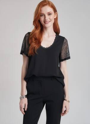 T-shirt coupe cintrée manches courtes noir PAUSE CAFE femme