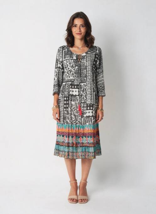 Robe mi-longue manches 3/4 manches 3/4 noir ORIENTIQUE NATURALLY femme