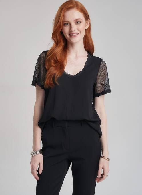 T-shirt coupe cintrée manches courtes noir PAUSE CAFE femme