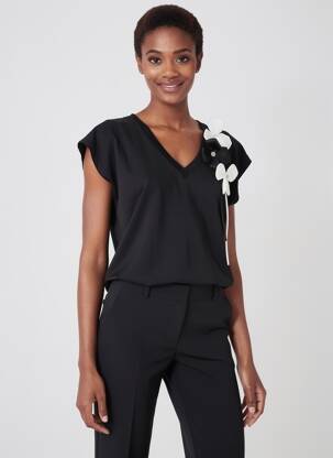 Top tissage jersey manches courtes noir PAOLA TIENFORTI femme