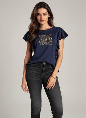T-shirt sérigraphie manches courtes bleu YES.ZEE femme