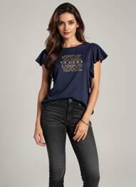 T-shirt sérigraphie manches courtes bleu YES.ZEE femme