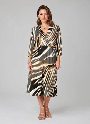 Robe mi-longue coupe fluide manches 3/4 marron DIVAS femme