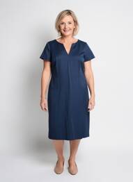 Robe mi-longue fermeture zippée au dos manches courtes bleu GERRY WEBER femme
