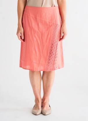 Jupe mi-longue taille à pinces orange AURA BY FIGURE LIBRE femme