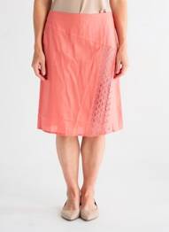 Jupe mi-longue taille à pinces orange AURA BY FIGURE LIBRE femme
