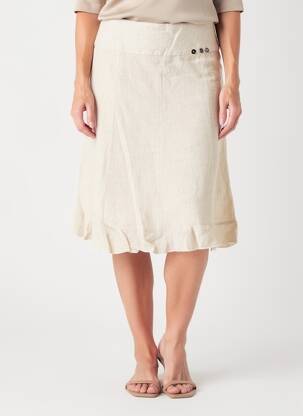Jupe mi-longue fermeture zippée au dos beige AURA BY FIGURE LIBRE femme