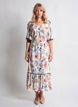 Robe longue manches courtes manches courtes beige AURA BY FIGURE LIBRE femme