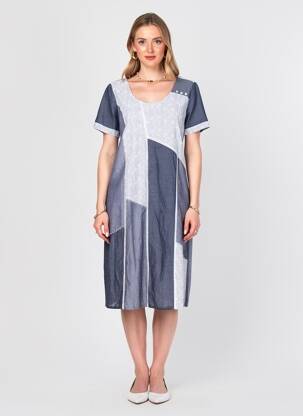 Robe mi-longue tissage crêpe manches courtes bleu AURA BY FIGURE LIBRE femme