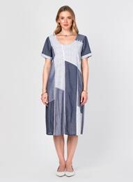 Robe mi-longue tissage crêpe manches courtes bleu AURA BY FIGURE LIBRE femme