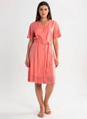 Robe mi-longue manches courtes manches courtes rose AURA BY FIGURE LIBRE femme