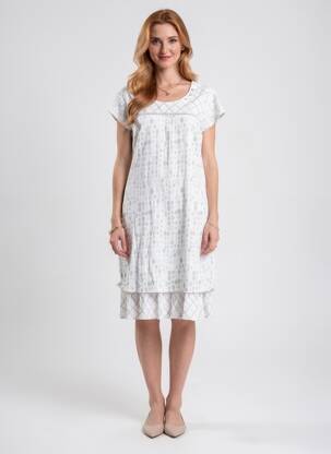 Robe mi-longue imprimé fantaisie manches courtes beige AURA BY FIGURE LIBRE femme
