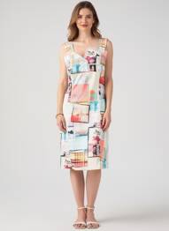 Robe mi-longue imprimé fantaisie sans manche beige QUATTRO femme