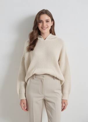Pull stretch manches longues beige QUATTRO femme