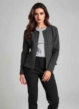 Veste casual col rond gris VOODOO femme