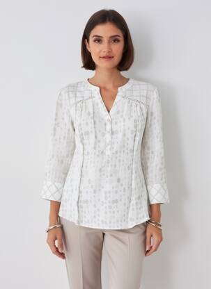 Blouse tissage popeline manches 3/4 blanc AURA BY FIGURE LIBRE femme