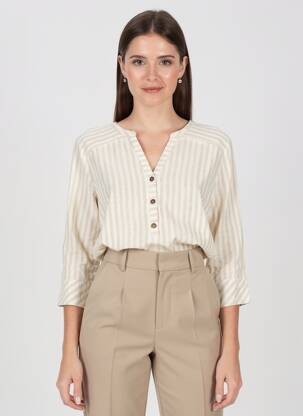 Blouse poignets boutonnés avec fente manches 3/4 beige AURA BY FIGURE LIBRE femme
