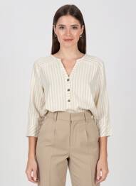 Blouse poignets boutonnés avec fente manches 3/4 beige AURA BY FIGURE LIBRE femme