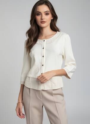 Gilet manches longues col rond beige AURA BY FIGURE LIBRE femme