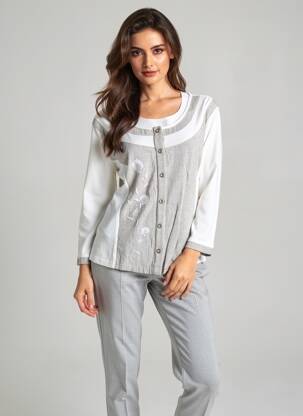 Gilet manches longues col rond gris AURA BY FIGURE LIBRE femme