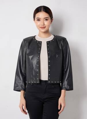 Veste simili cuir epaulette noir VOODOO femme