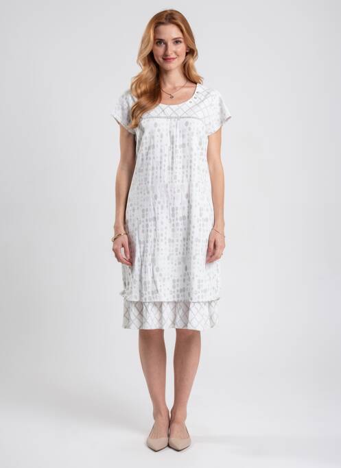 Robe mi-longue imprimé fantaisie manches courtes beige AURA BY FIGURE LIBRE femme