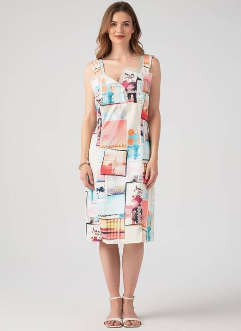 Robe mi-longue imprimé fantaisie sans manche beige QUATTRO femme