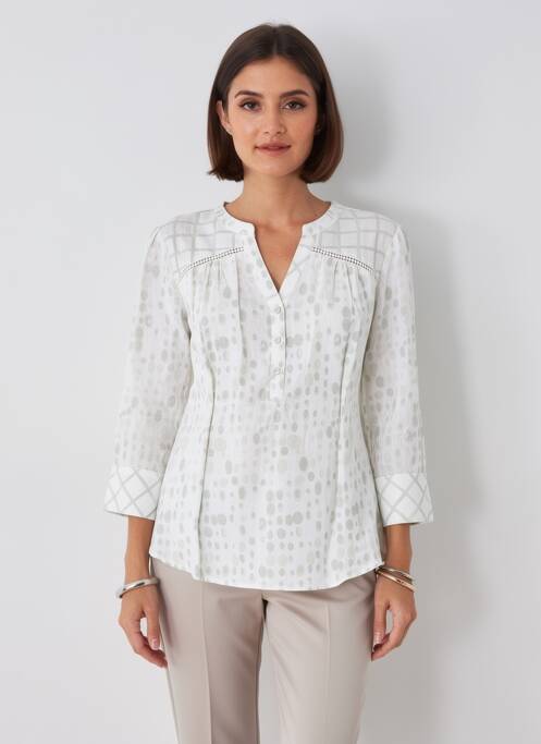Blouse tissage popeline manches 3/4 blanc AURA BY FIGURE LIBRE femme