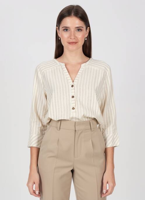 Blouse poignets boutonnés avec fente manches 3/4 beige AURA BY FIGURE LIBRE femme