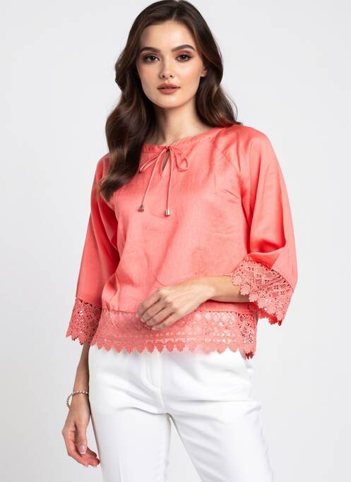 Blouse col rond manches 3/4 rose AURA BY FIGURE LIBRE femme