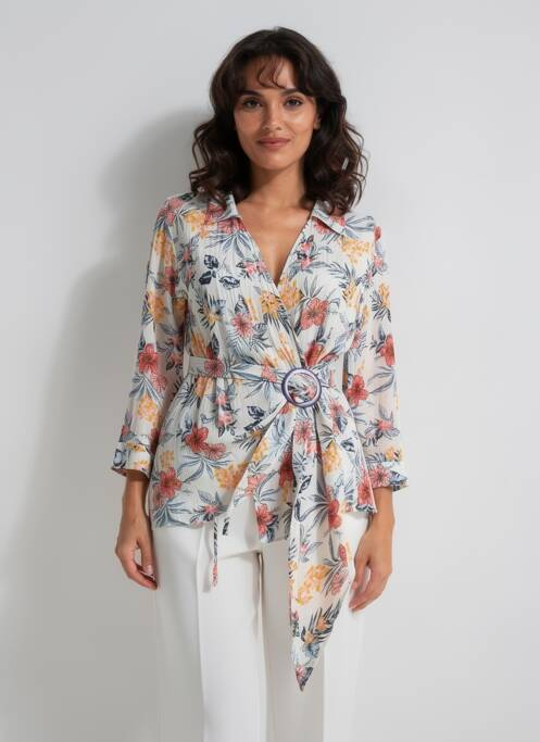 Top col v manches longues blanc AURA BY FIGURE LIBRE femme