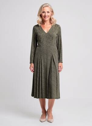 Robe mi-longue manches longues manches longues vert VOODOO femme