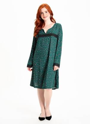 Robe mi-longue imprimé fleurs manches longues vert VODRICH femme