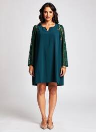 Robe courte manches longues manches longues vert VOODOO femme