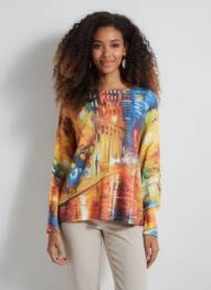 Pull stretch manches longues orange QUATTRO femme