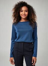 Pull coupe cintrée manches longues bleu QUATTRO femme
