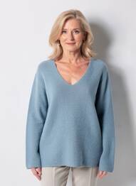 Pull col v manches longues bleu VOODOO femme
