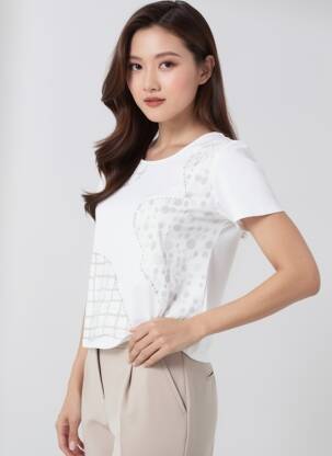 T-shirt imprimé fantaisie manches courtes blanc AURA BY FIGURE LIBRE femme